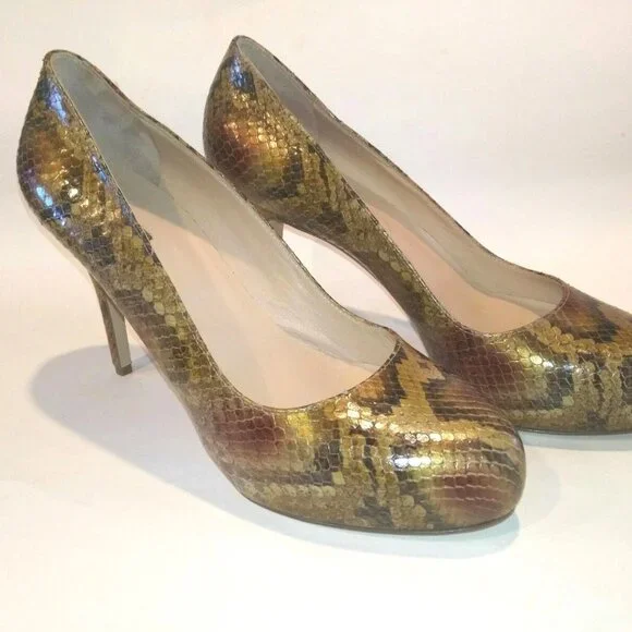 LONGCHAMP NEW Pumps Heels Hidden Platform Python ALL- Leather Womens 40/9 Italy - Picture 10 of 12